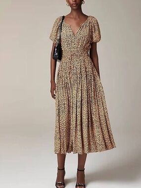 J.Crew Elena Puff-Sleeve Dress Leopard  Medium